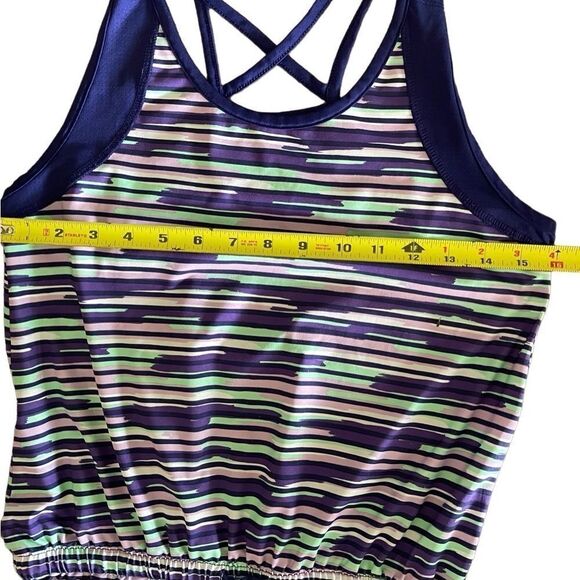 Athletic striped romper sleeveless top/shorts sz XL waist drawstring cross back - Picture 4 of 6